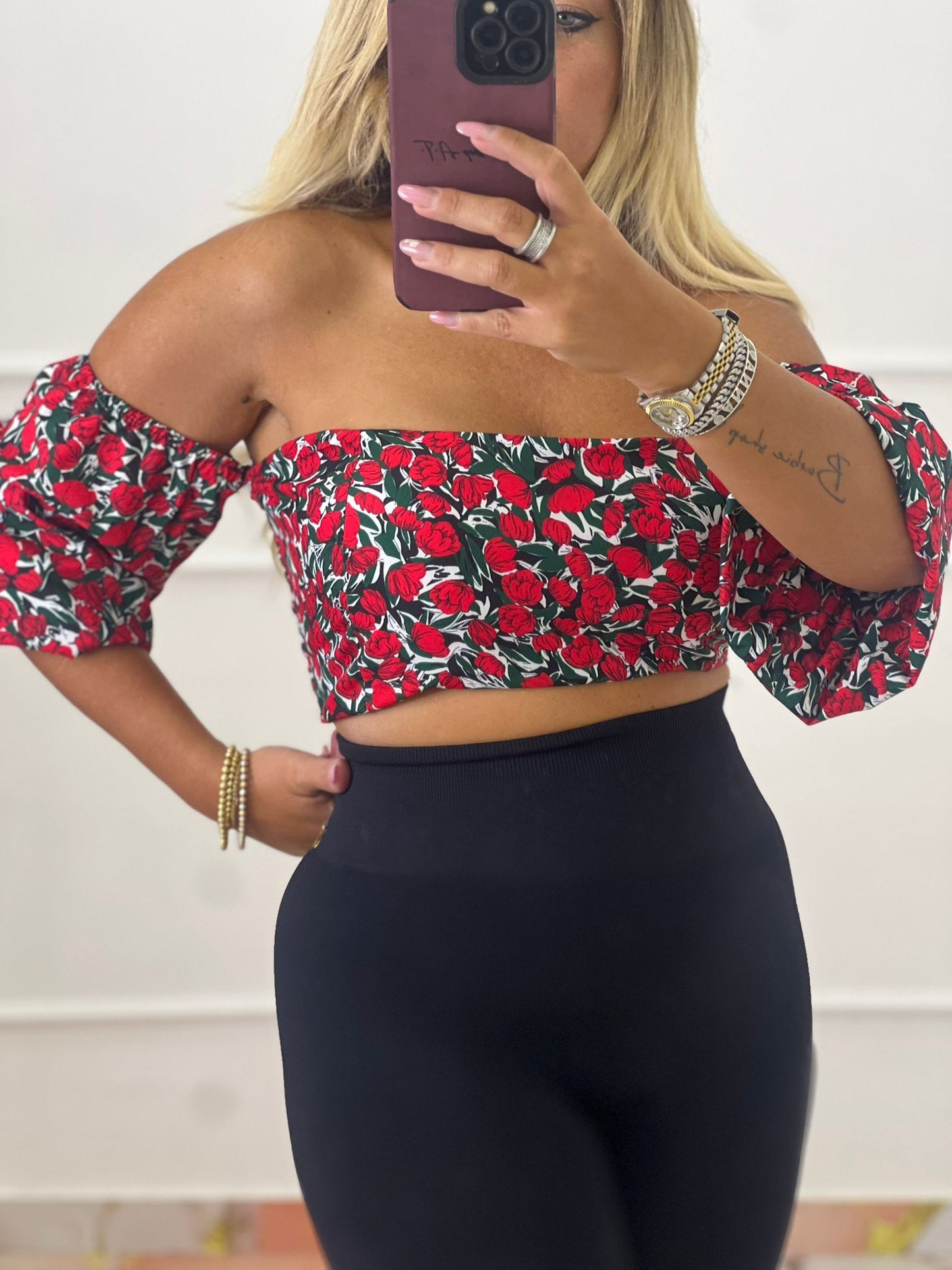 Top Fiorato rosso