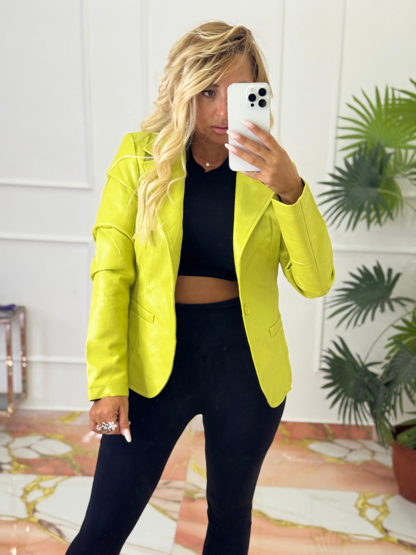 Giacca ecopelle verde lime