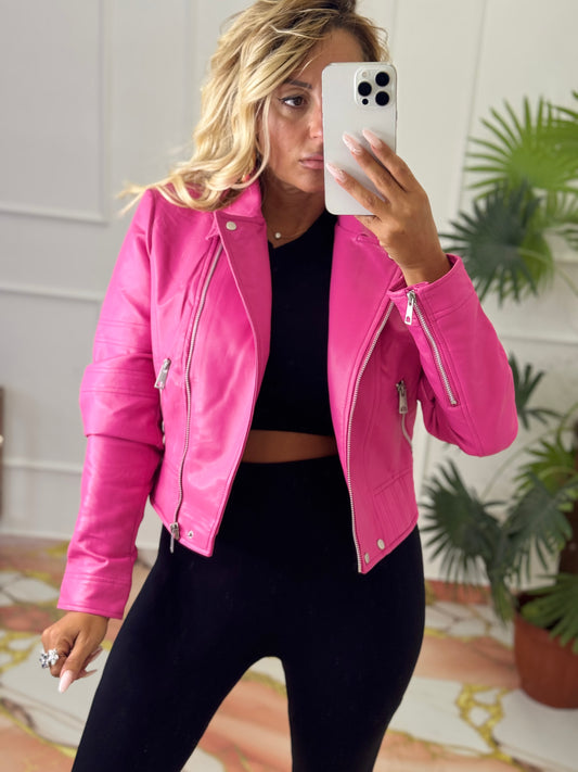 Giubbino ecopelle fucsia