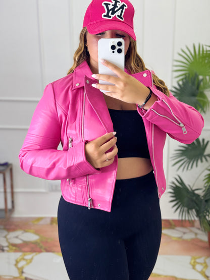 Giubbino ecopelle fucsia