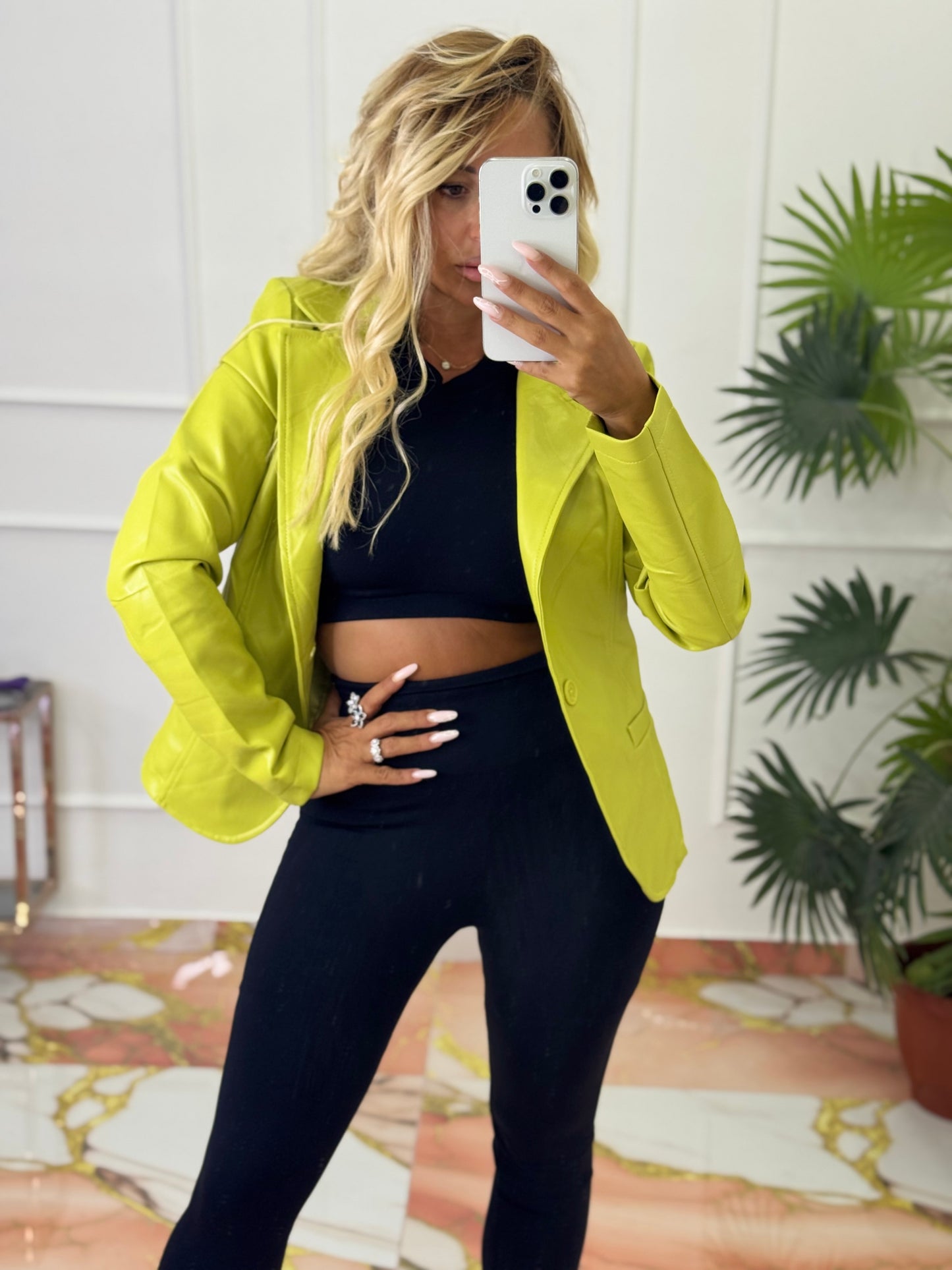 Giacca ecopelle verde lime