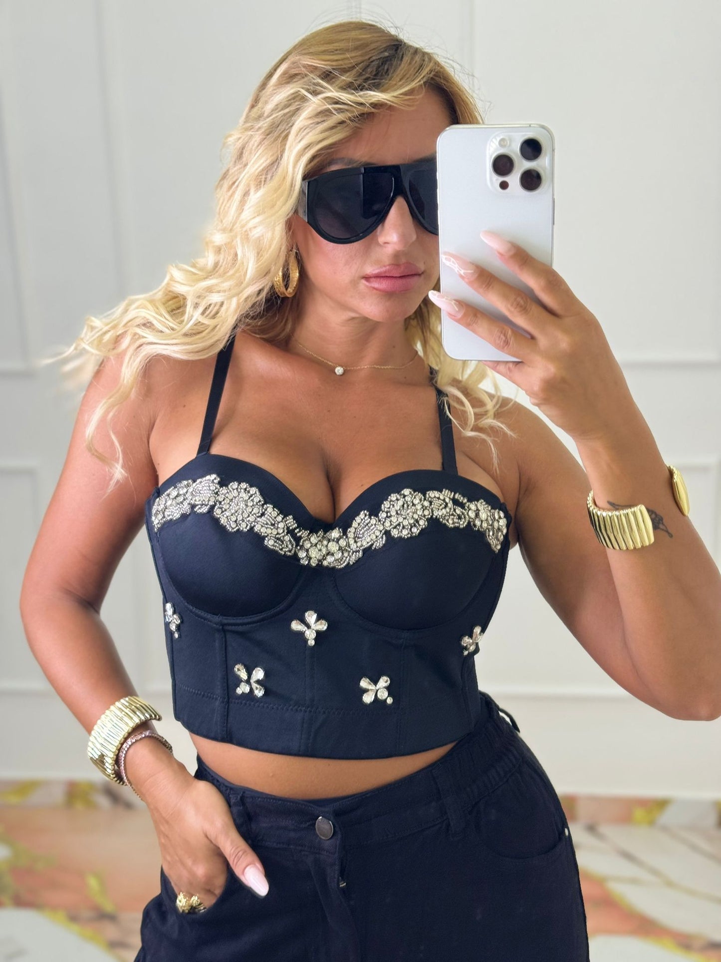 Top Brillantinato Nero