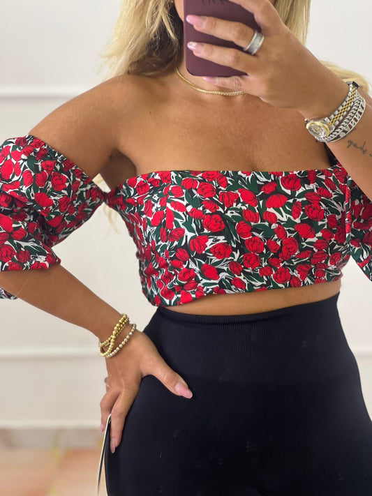 Top Fiorato rosso