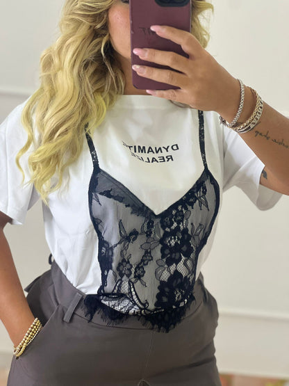 T-shirt pizzo bianca
